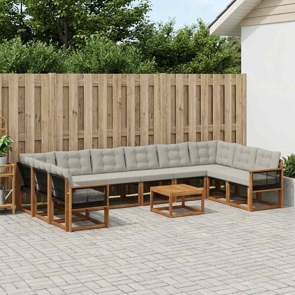 Outdoor-Sofagarnitur 11 stk. Natur und Hellgrau