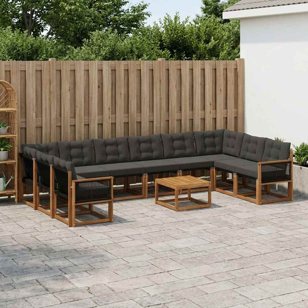 Outdoor-Sofagarnitur 11 stk. Natürlich und Schwarz