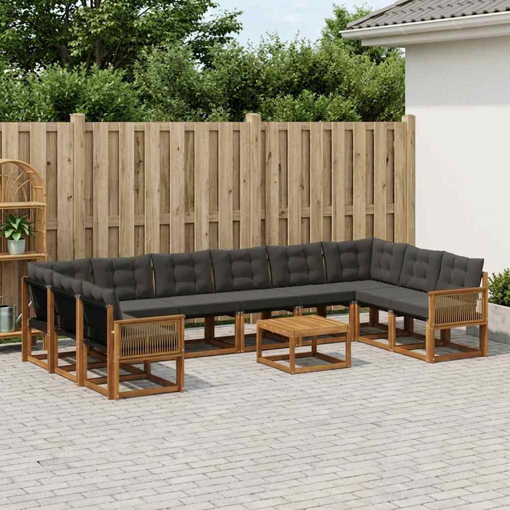 Outdoor-Sofagarnitur 11 stk. Natürlich und Schwarz