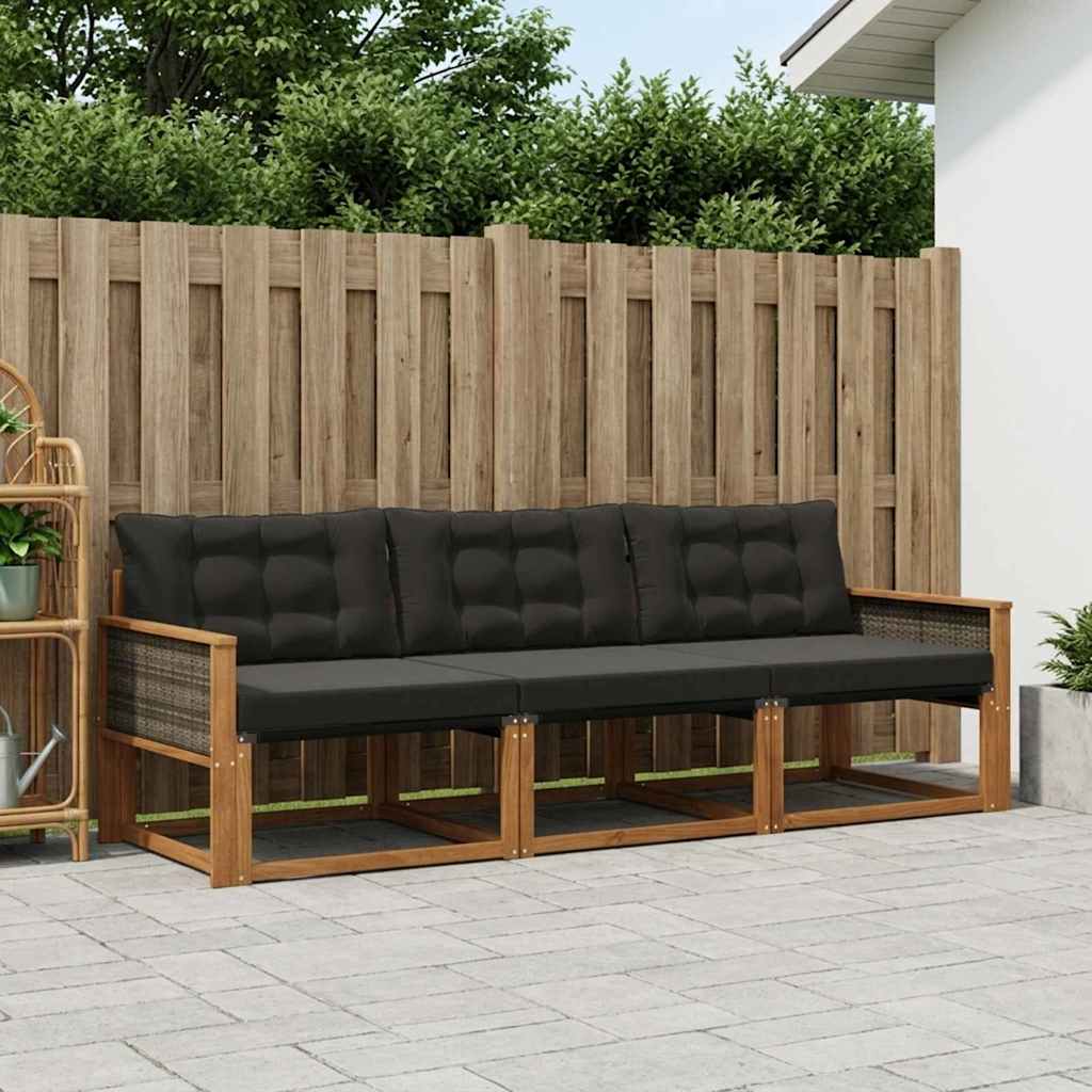 Outdoor-Sofagarnitur 3 stk. Natürlich und Schwarz