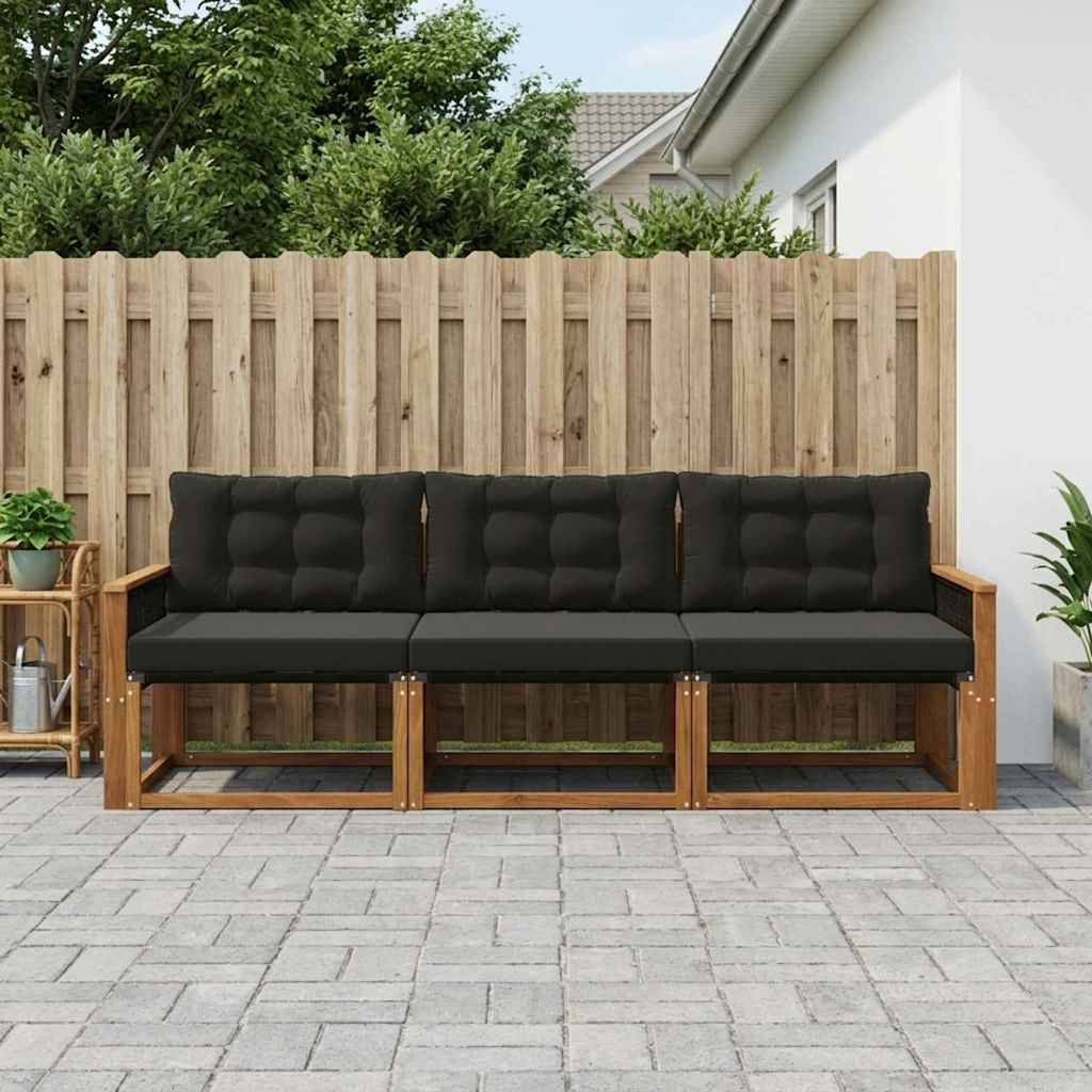 Outdoor-Sofagarnitur 3 stk. Natürlich und Schwarz