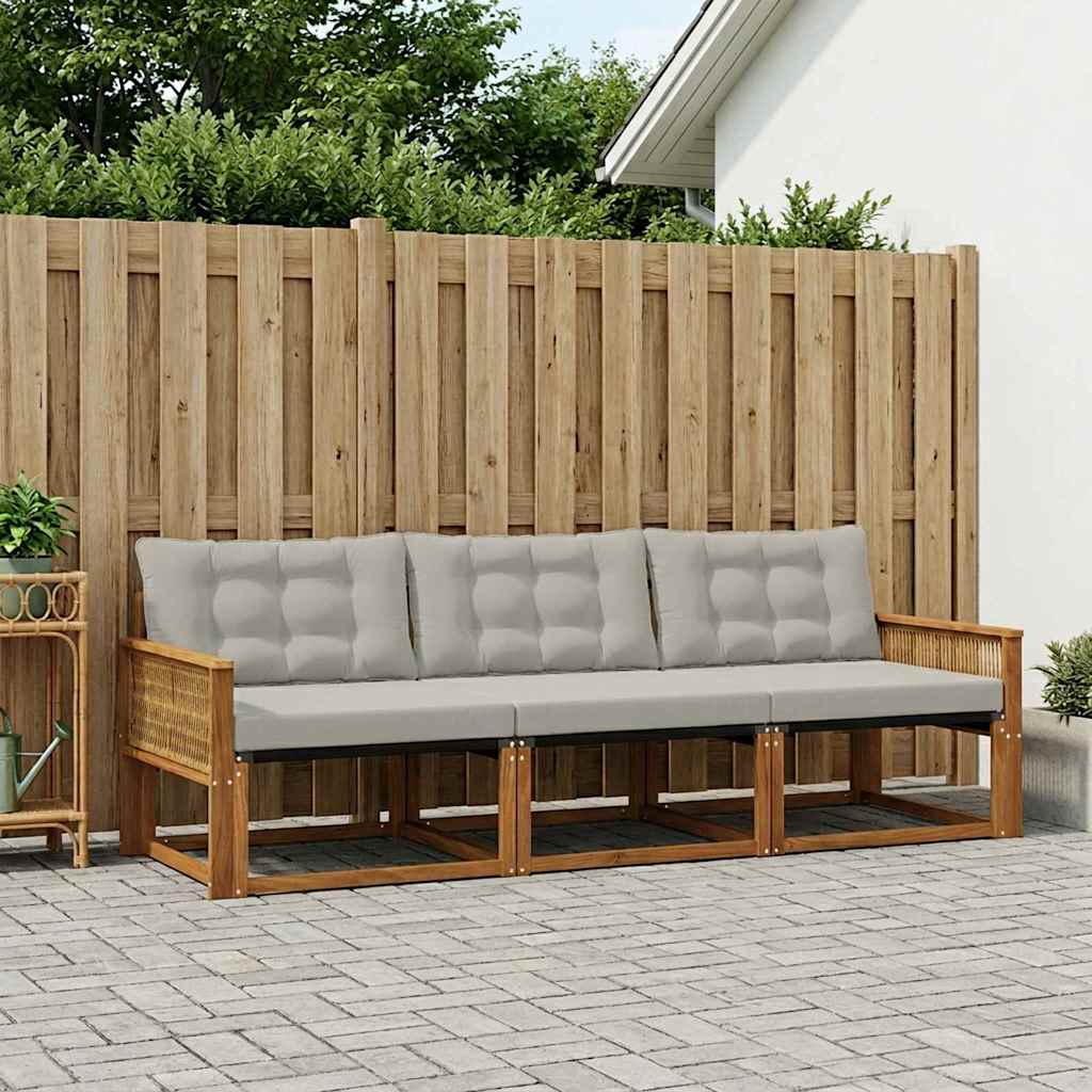 Outdoor-Sofagarnitur 3 stk. Natürlich und Hellgrau
