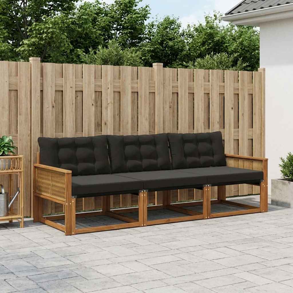 Outdoor-Sofagarnitur 3 stk. Natürlich und Schwarz