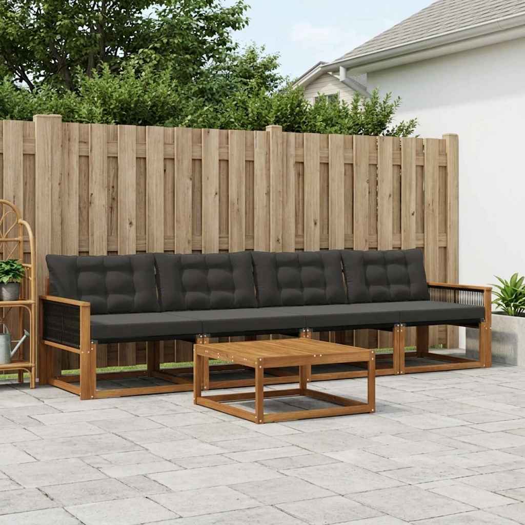 Outdoor-Sofagarnitur 5 stk. Natürlich und Schwarz