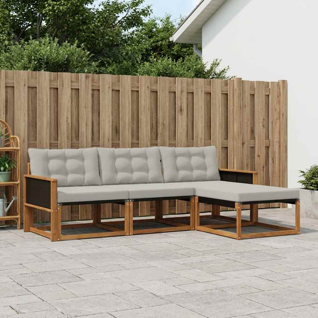 Outdoor-Sofagarnitur 4 stk. Natürlich und Hellgrau