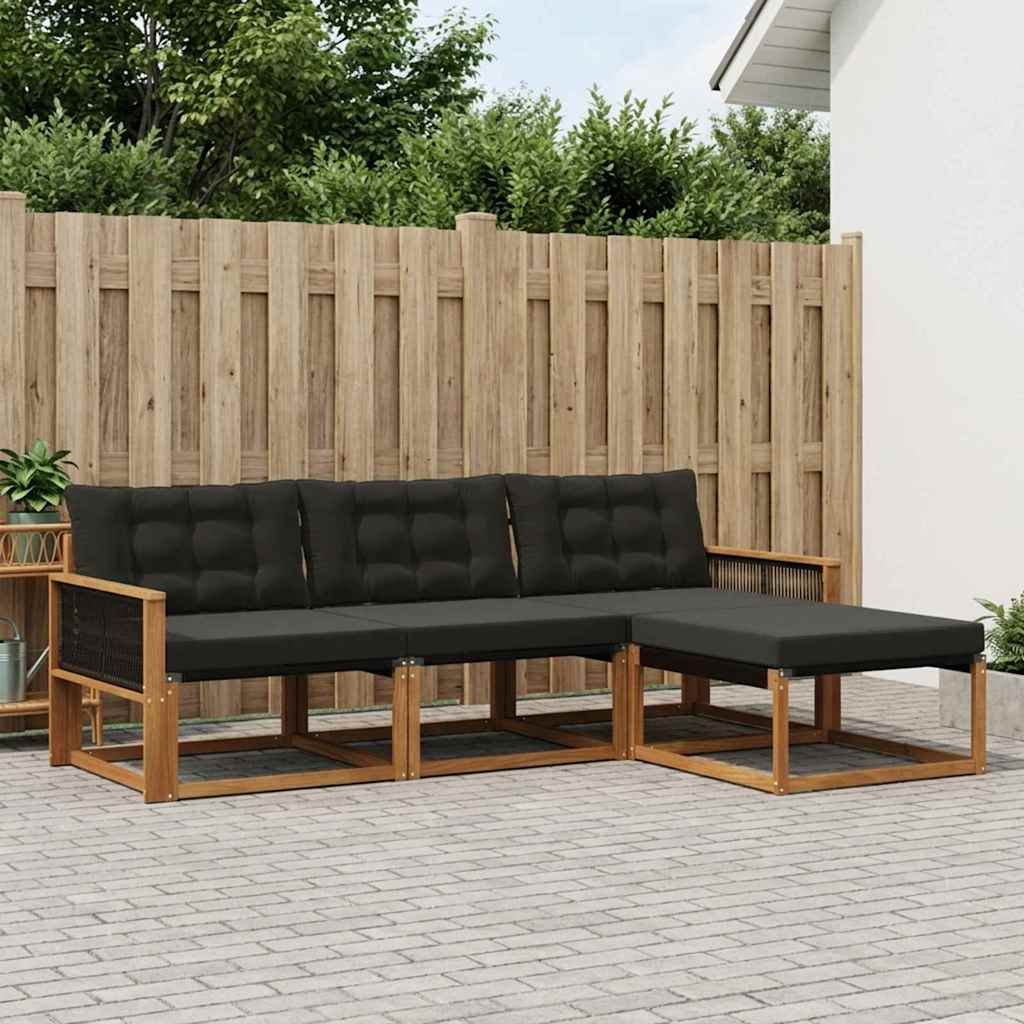 Outdoor-Sofagarnitur 4 stk. Natürlich und Schwarz