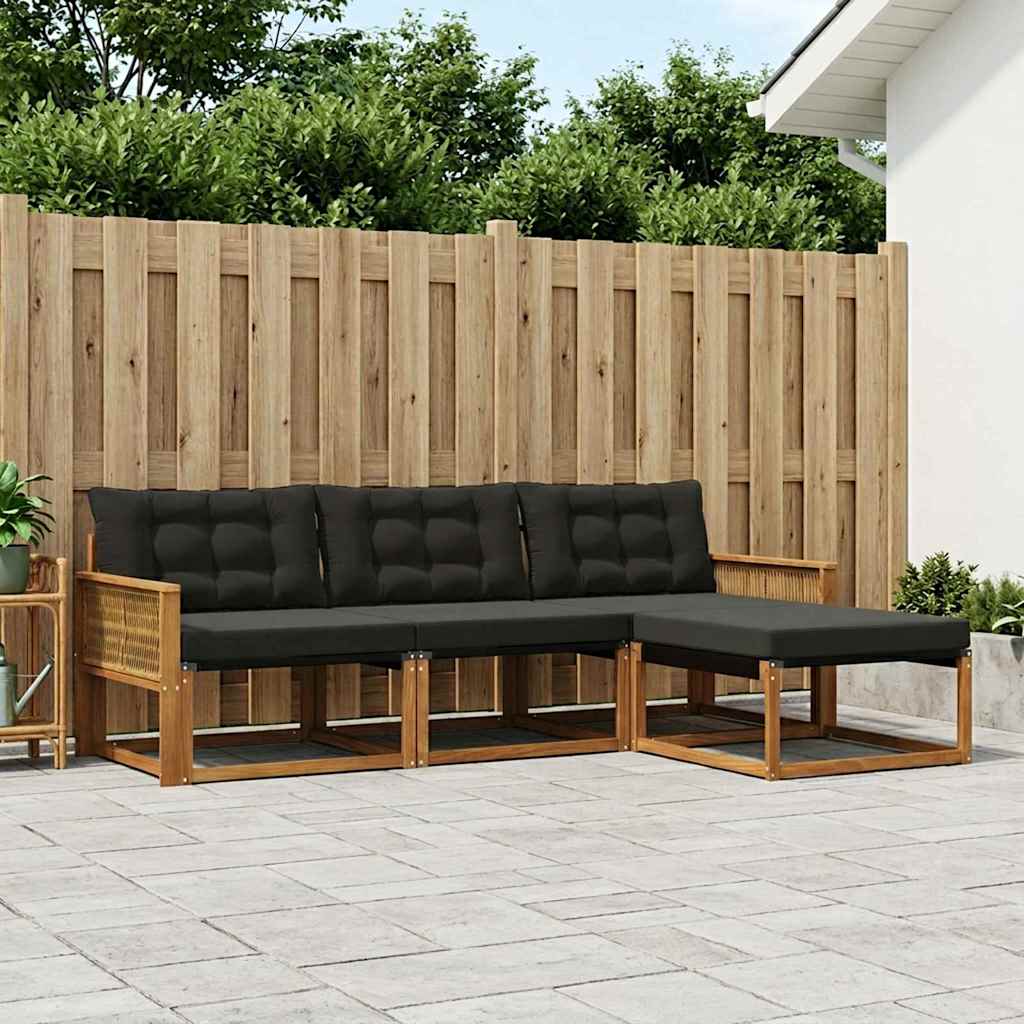 Outdoor-Sofagarnitur 4 stk. Natürlich und Schwarz