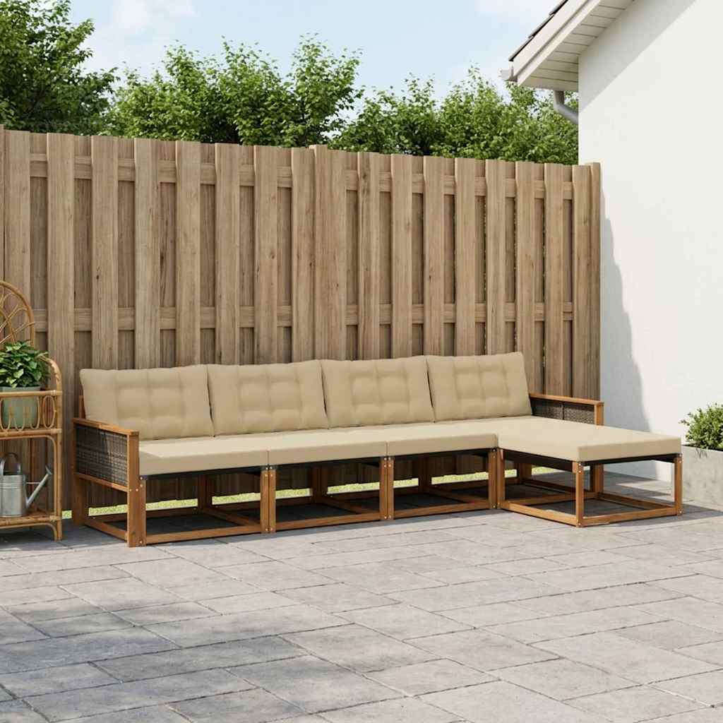 Outdoor-Sofagarnitur 5 stk. Natur und Beige