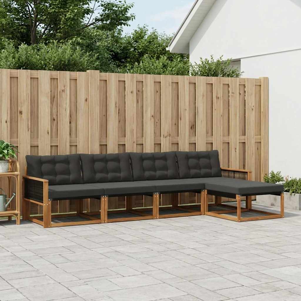 Outdoor-Sofagarnitur 5 stk. Natürlich und Schwarz