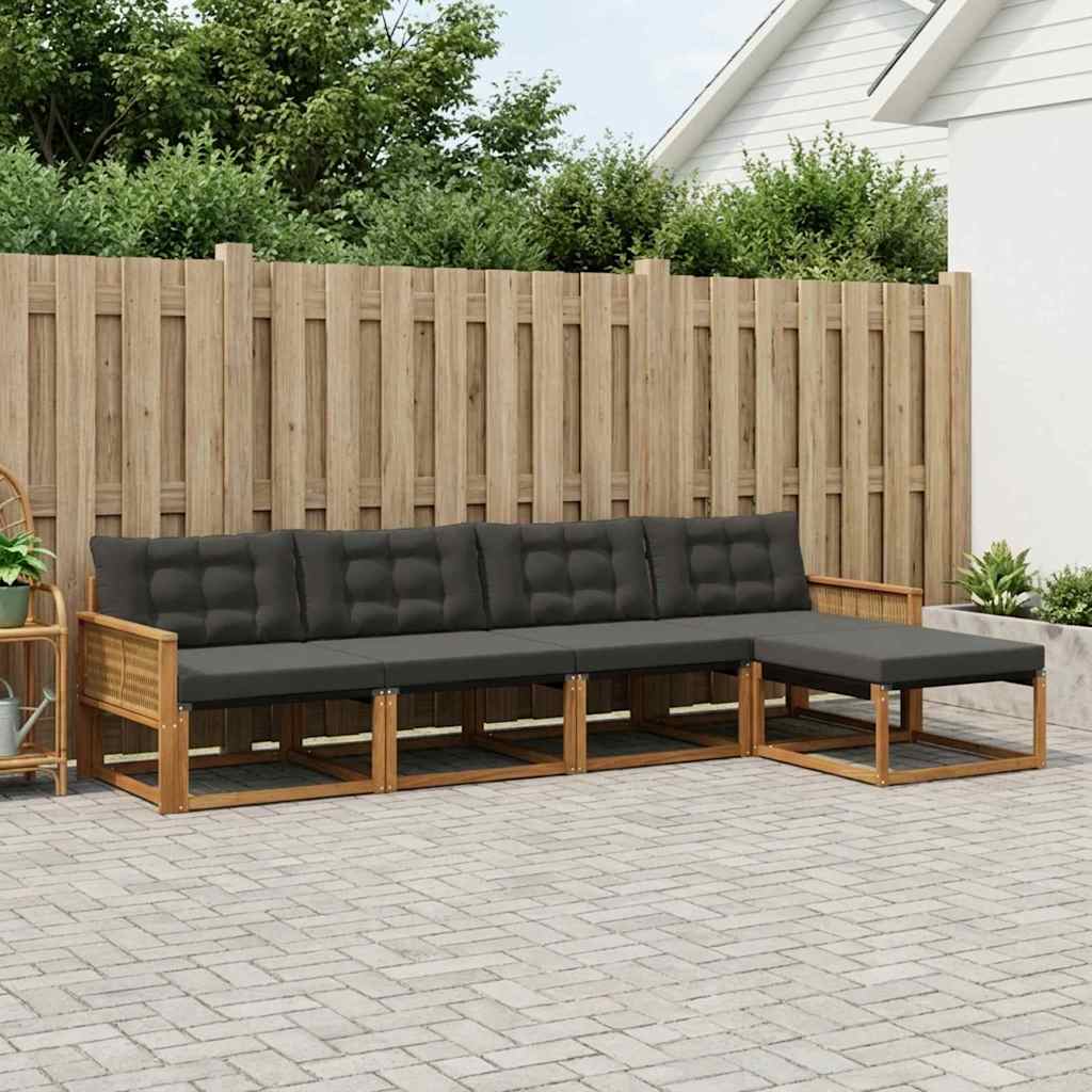 Outdoor-Sofagarnitur 5 stk. Natürlich und Schwarz
