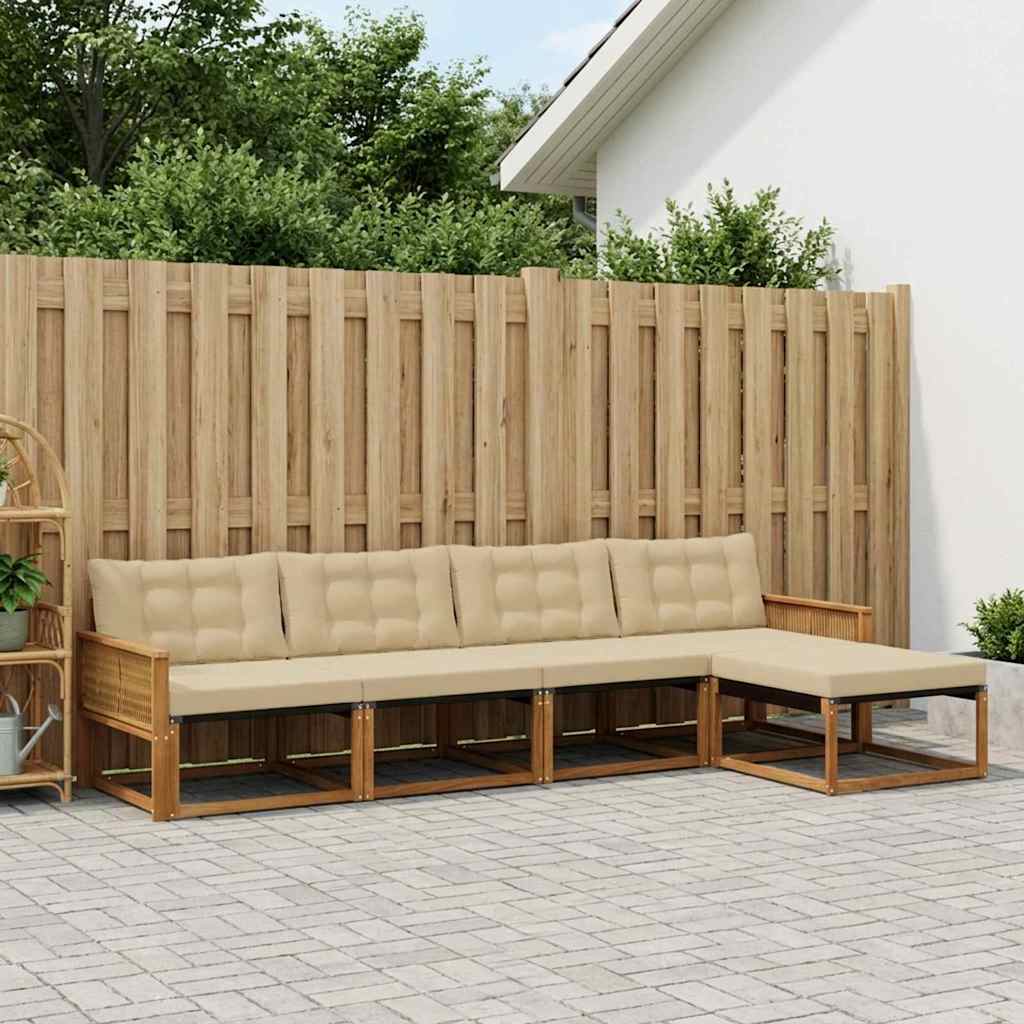 Outdoor-Sofagarnitur 5 stk. Natur und Beige
