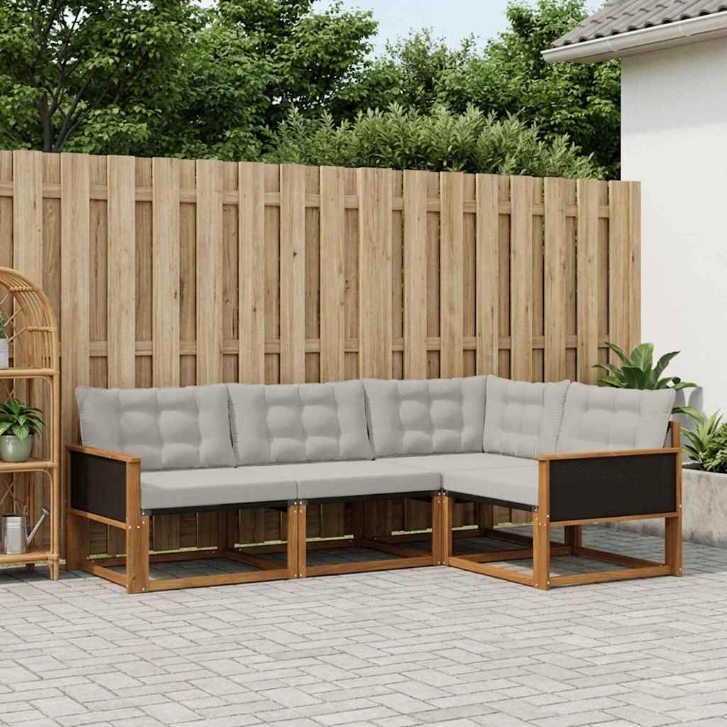 Outdoor-Sofagarnitur 4 stk. Natürlich und Hellgrau