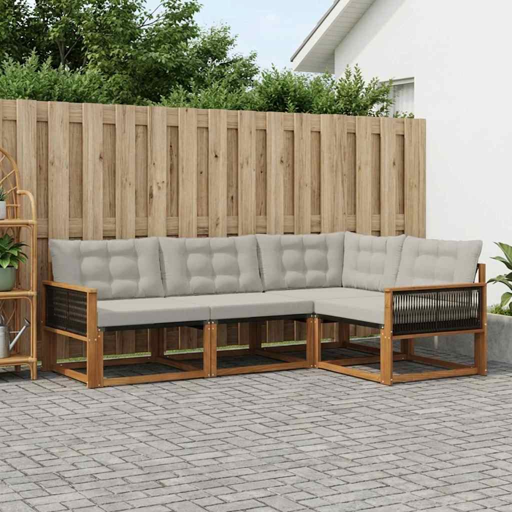 Outdoor-Sofagarnitur 4 stk. Natürlich und Hellgrau
