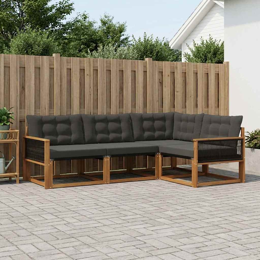 Outdoor-Sofagarnitur 4 stk. Natürlich und Schwarz