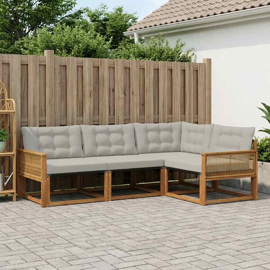 Outdoor-Sofagarnitur 4 stk. Natürlich und Hellgrau