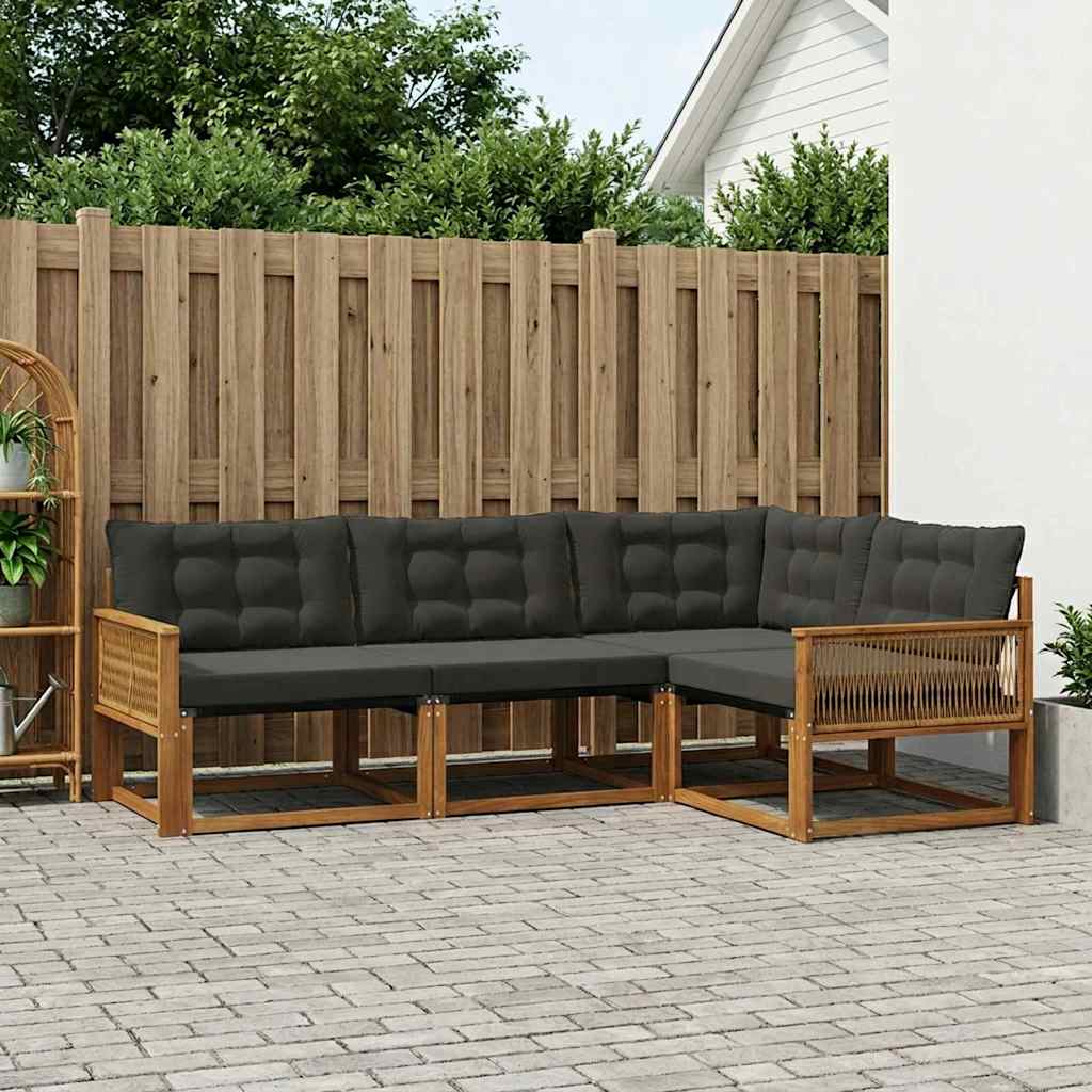 Outdoor-Sofagarnitur 4 stk. Natürlich und Schwarz