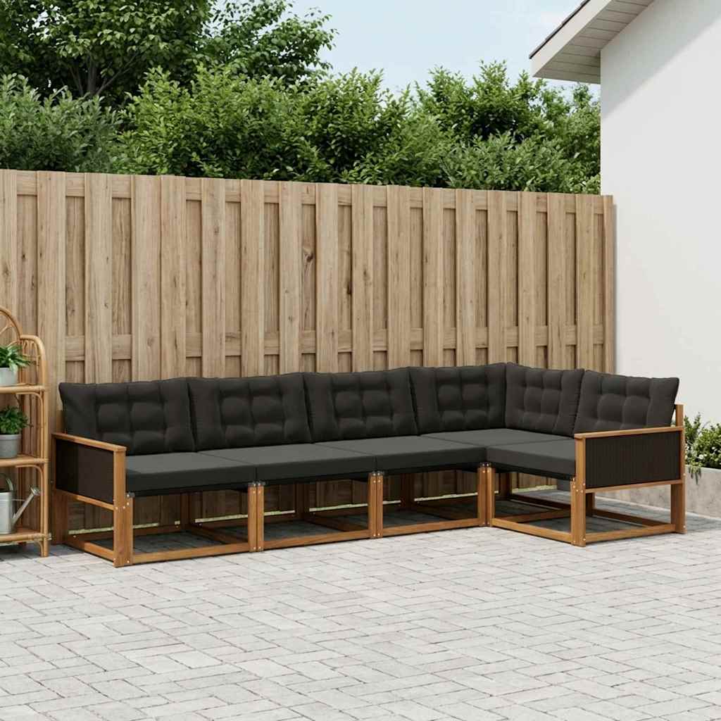 Outdoor-Sofagarnitur 5 stk. Natürlich und Schwarz