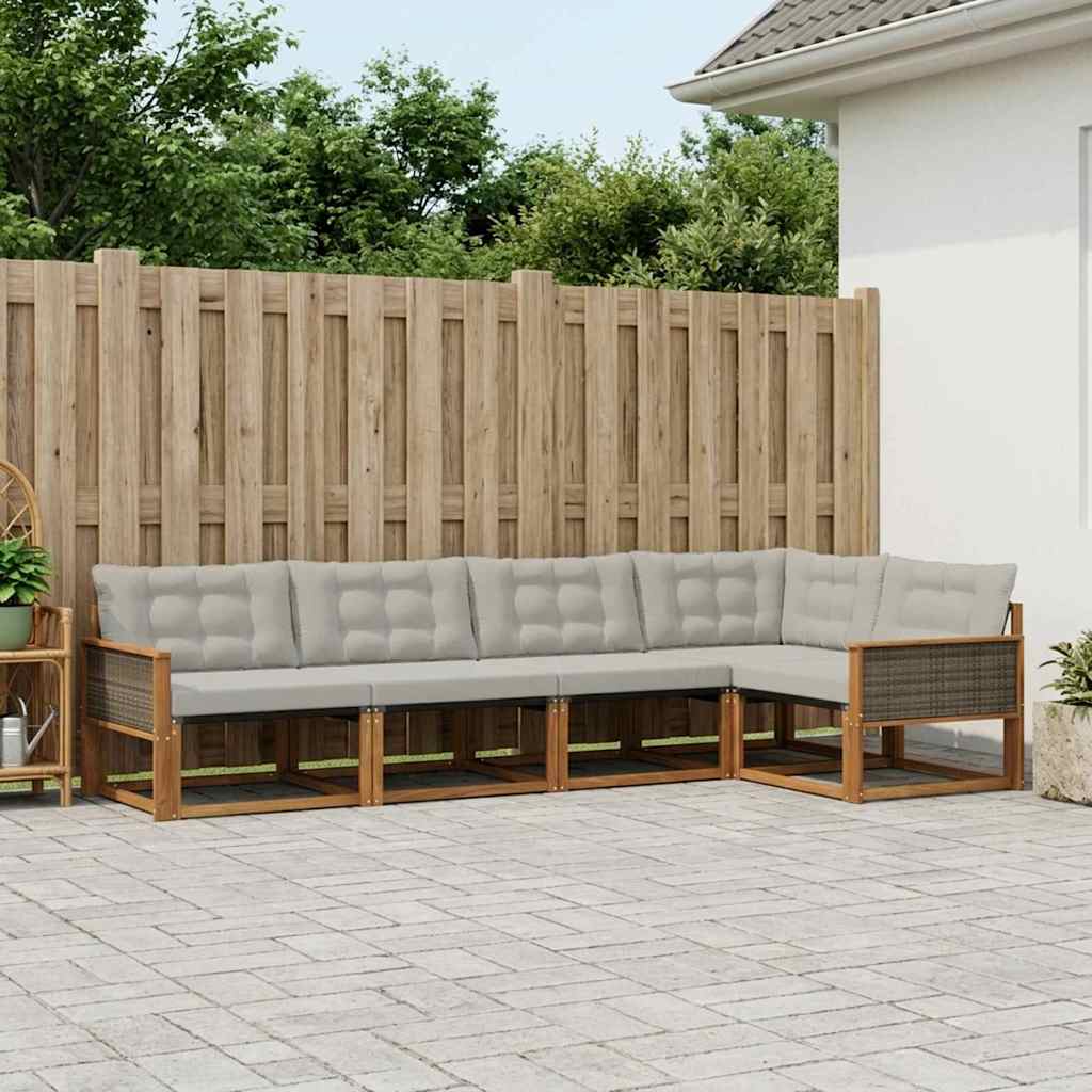 Outdoor-Sofagarnitur 5 stk. Natürlich und Hellgrau