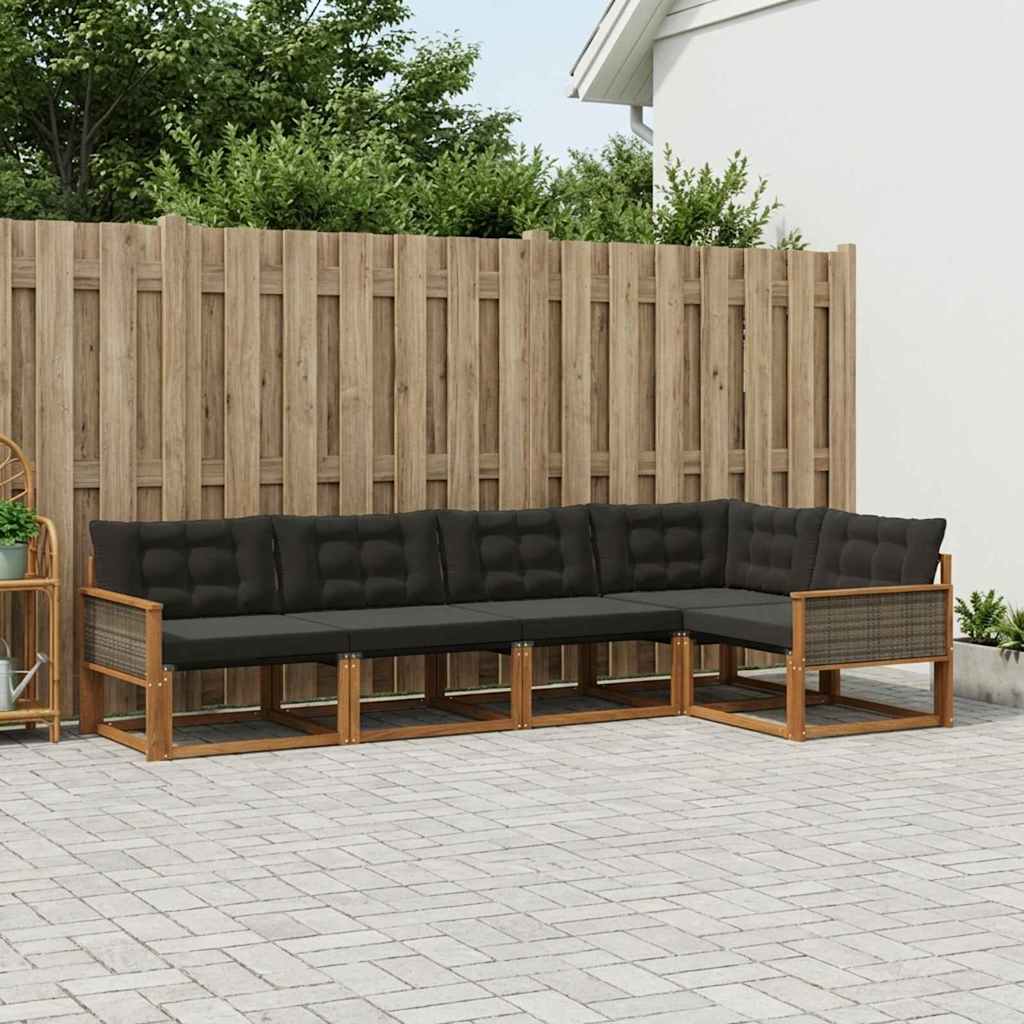Outdoor-Sofagarnitur 5 stk. Natürlich und Schwarz