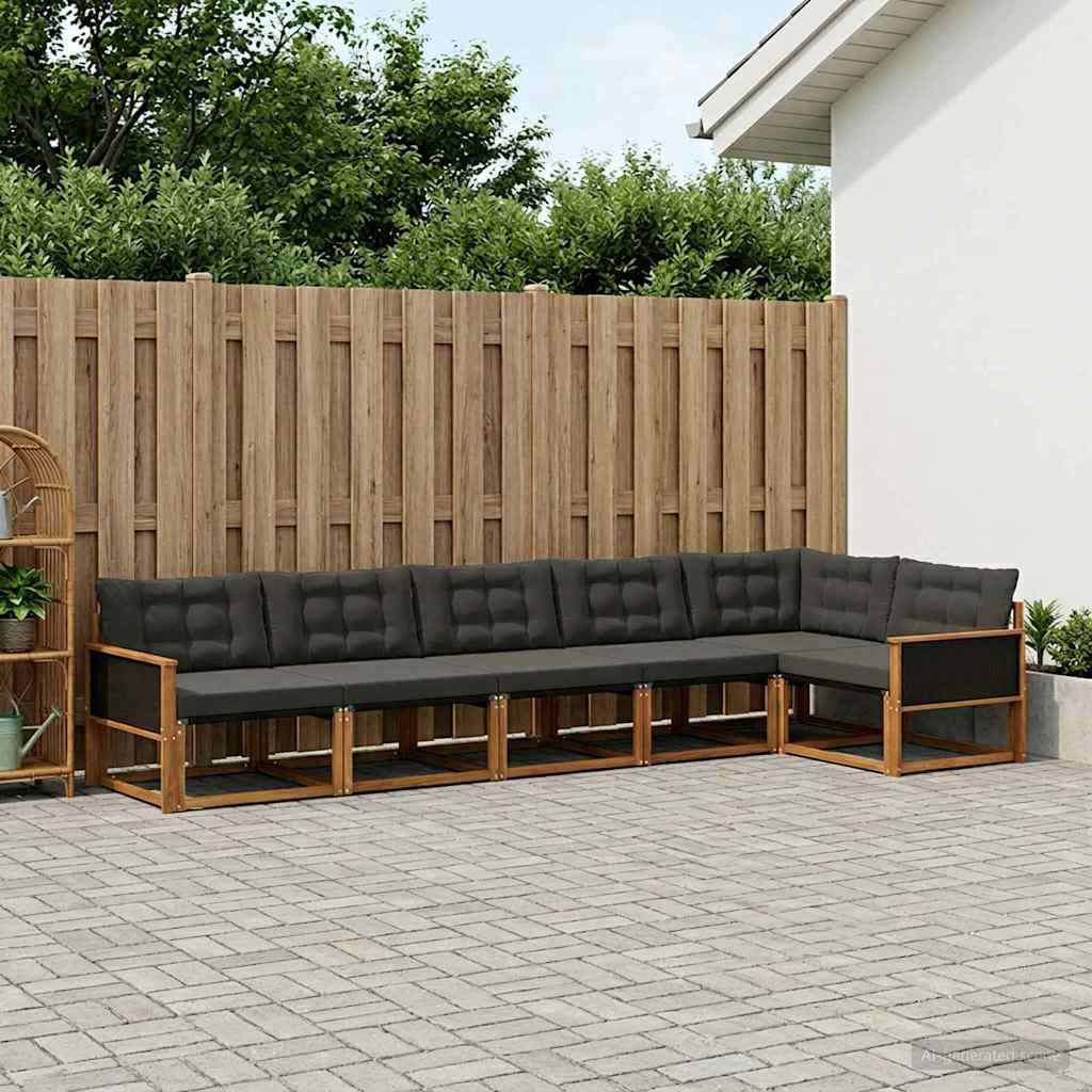 Outdoor-Sofagarnitur 6 stk. Natürlich und Schwarz