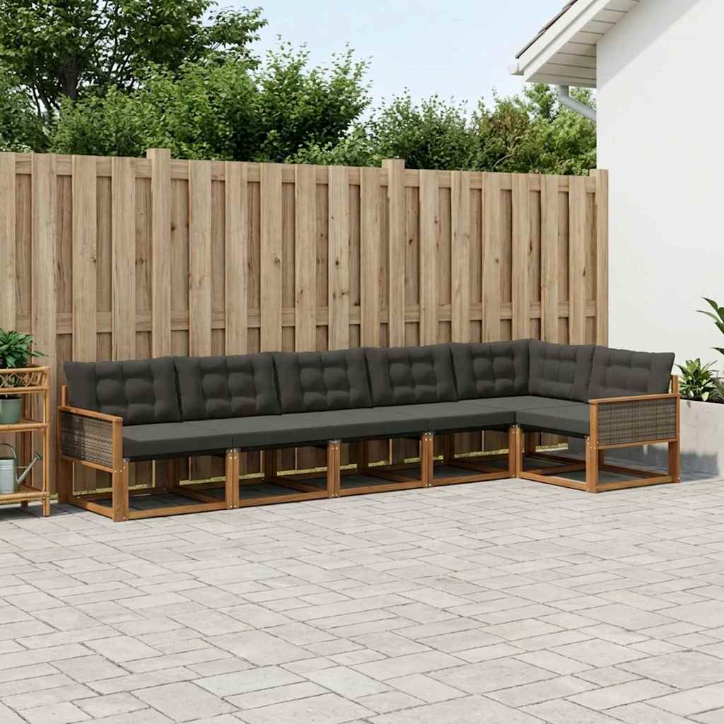 Outdoor-Sofagarnitur 6 stk. Natürlich und Schwarz