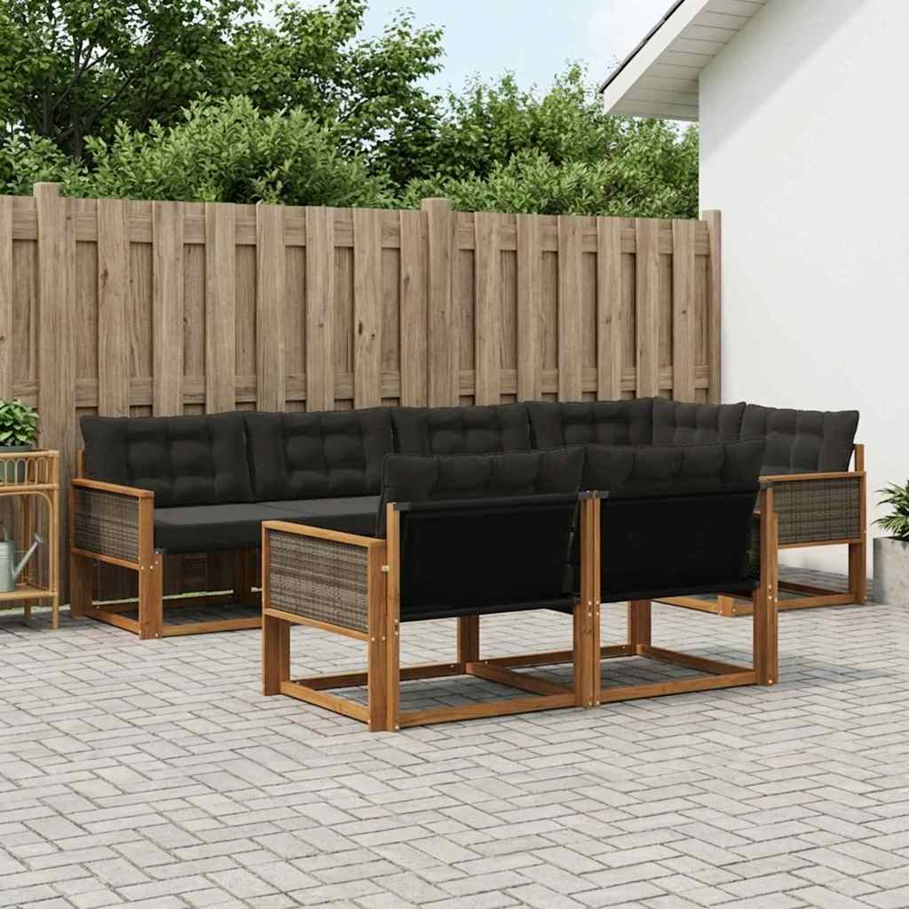 Outdoor-Sofagarnitur 7 stk. Natürlich und Schwarz
