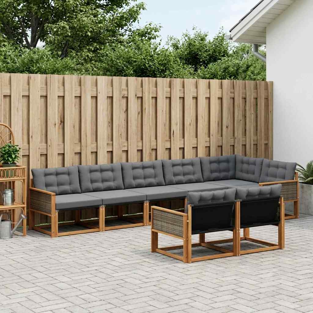 Outdoor-Sofagarnitur 8 stk. Natürlich und Schwarz
