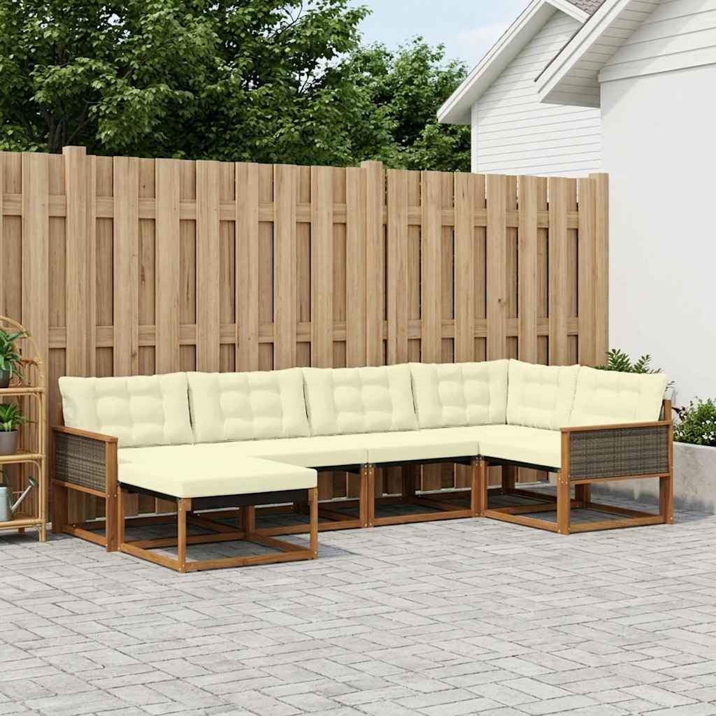 Outdoor-Sofagarnitur 6 stk. Natur und Creme Massivholz Akazie