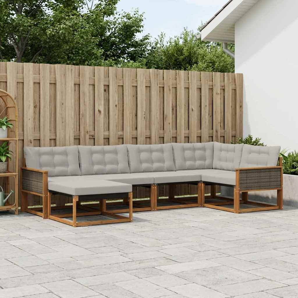Outdoor-Sofagarnitur 6 stk. Natürlich und Hellgrau