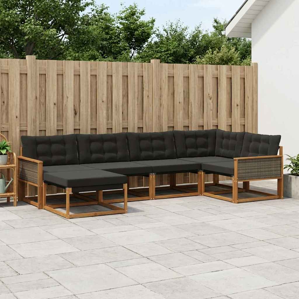 Outdoor-Sofagarnitur 6 stk. Natürlich und Schwarz