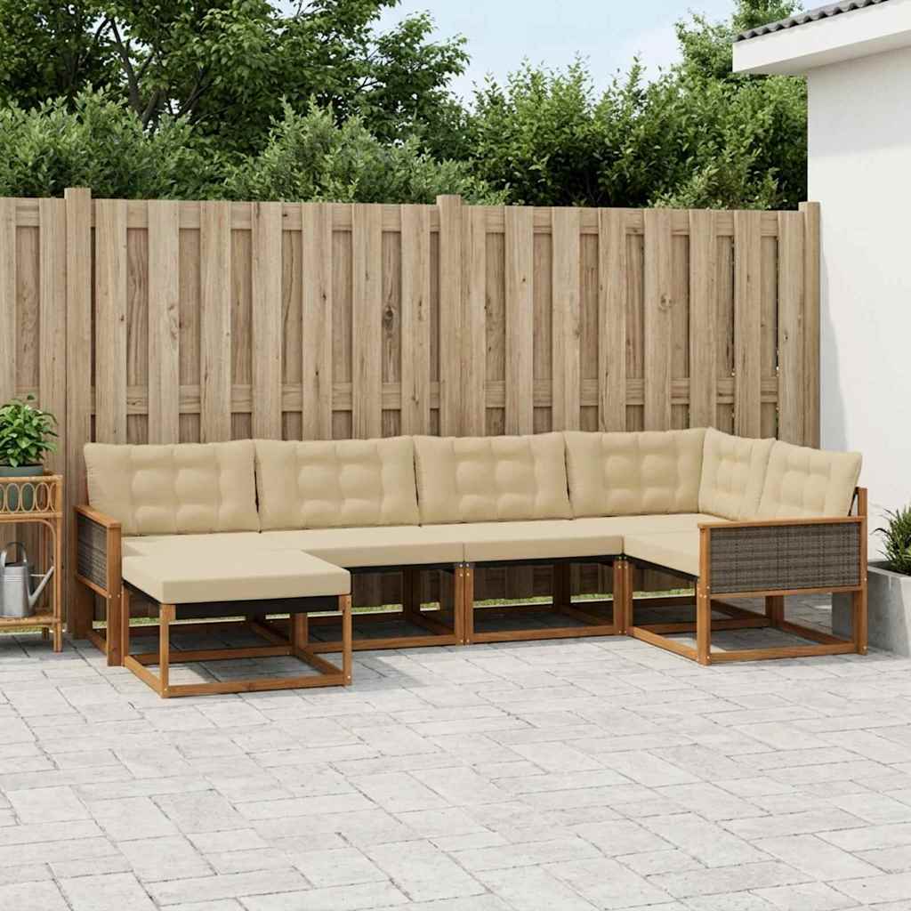 Outdoor-Sofagarnitur 6 stk. Natur und Beige Massivholz Akazie