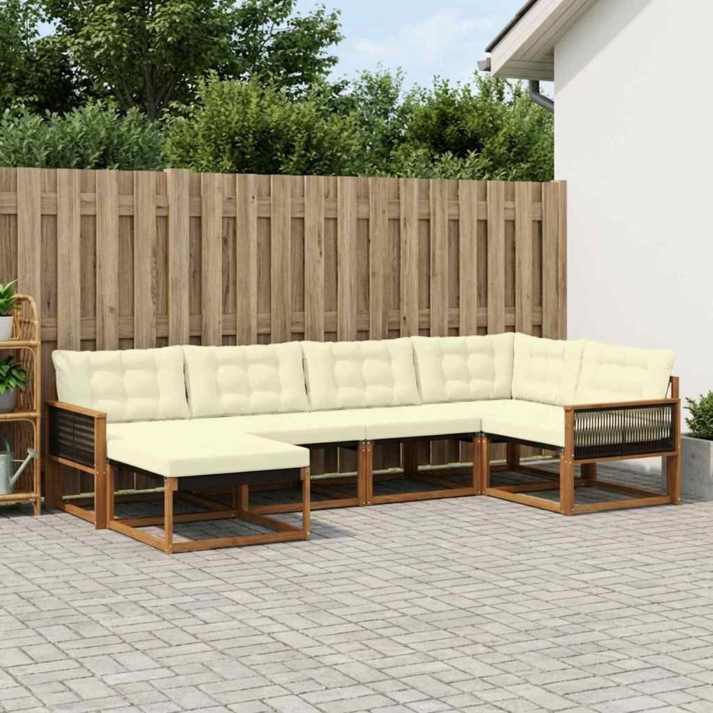 Outdoor-Sofagarnitur 6 stk. Natur und Creme Massivholz Akazie