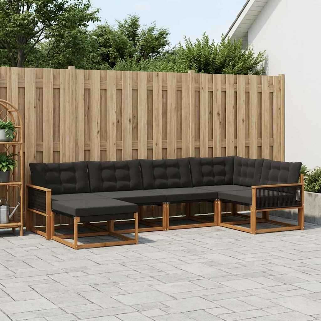 Outdoor-Sofagarnitur 6 stk. Natürlich und Schwarz