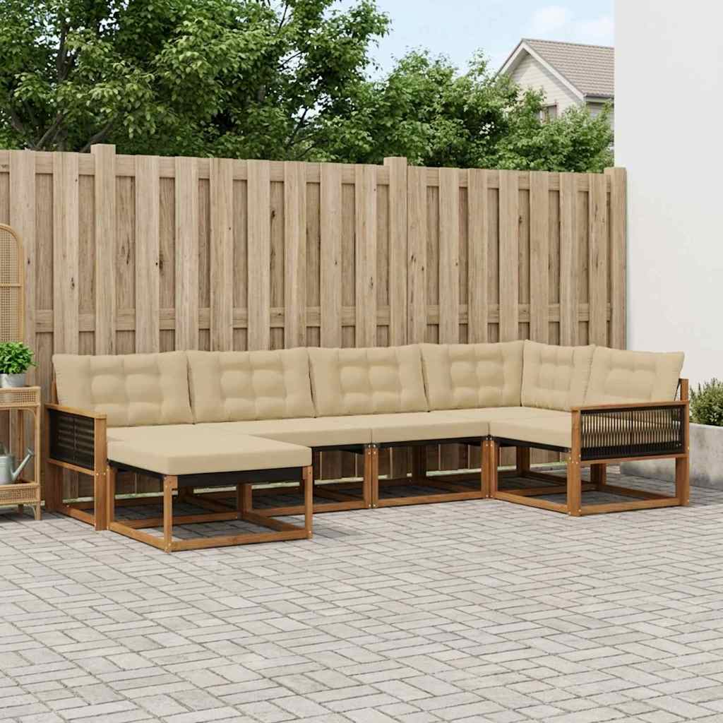 Outdoor-Sofagarnitur 6 stk. Natur und Beige Massivholz Akazie