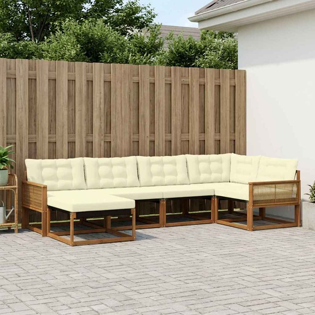 Outdoor-Sofagarnitur 6 stk. Natur und Creme Massivholz Akazie