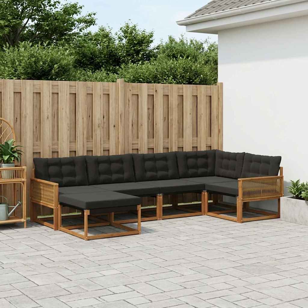 Outdoor-Sofagarnitur 6 stk. Natürlich und Schwarz