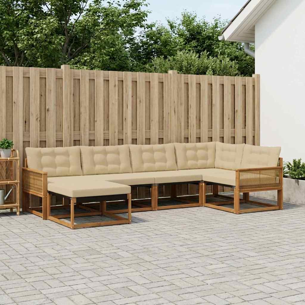 Outdoor-Sofagarnitur 6 stk. Natur und Beige Massivholz Akazie