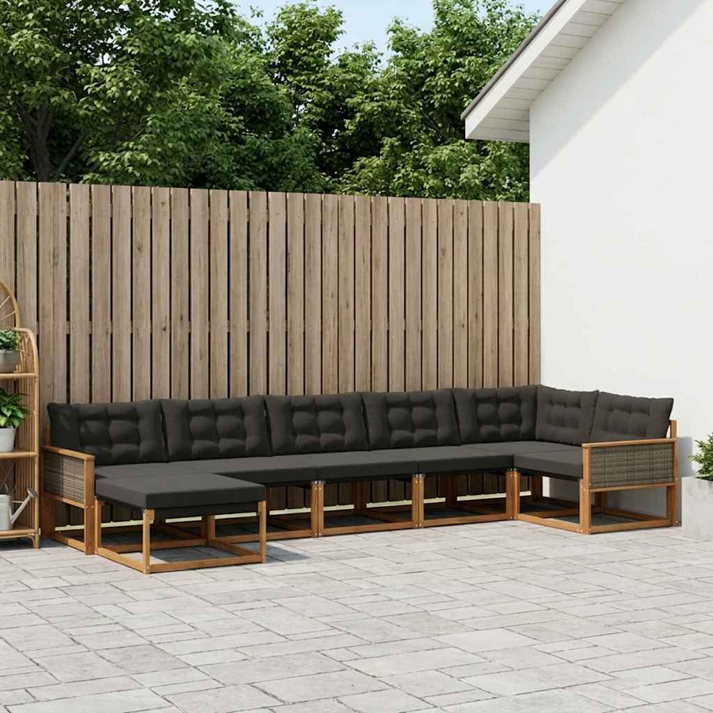 Outdoor-Sofagarnitur 7 stk. Natürlich und Schwarz