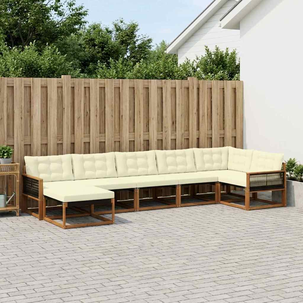 Outdoor-Sofagarnitur 7 stk. Natur und Creme Massivholz Akazie