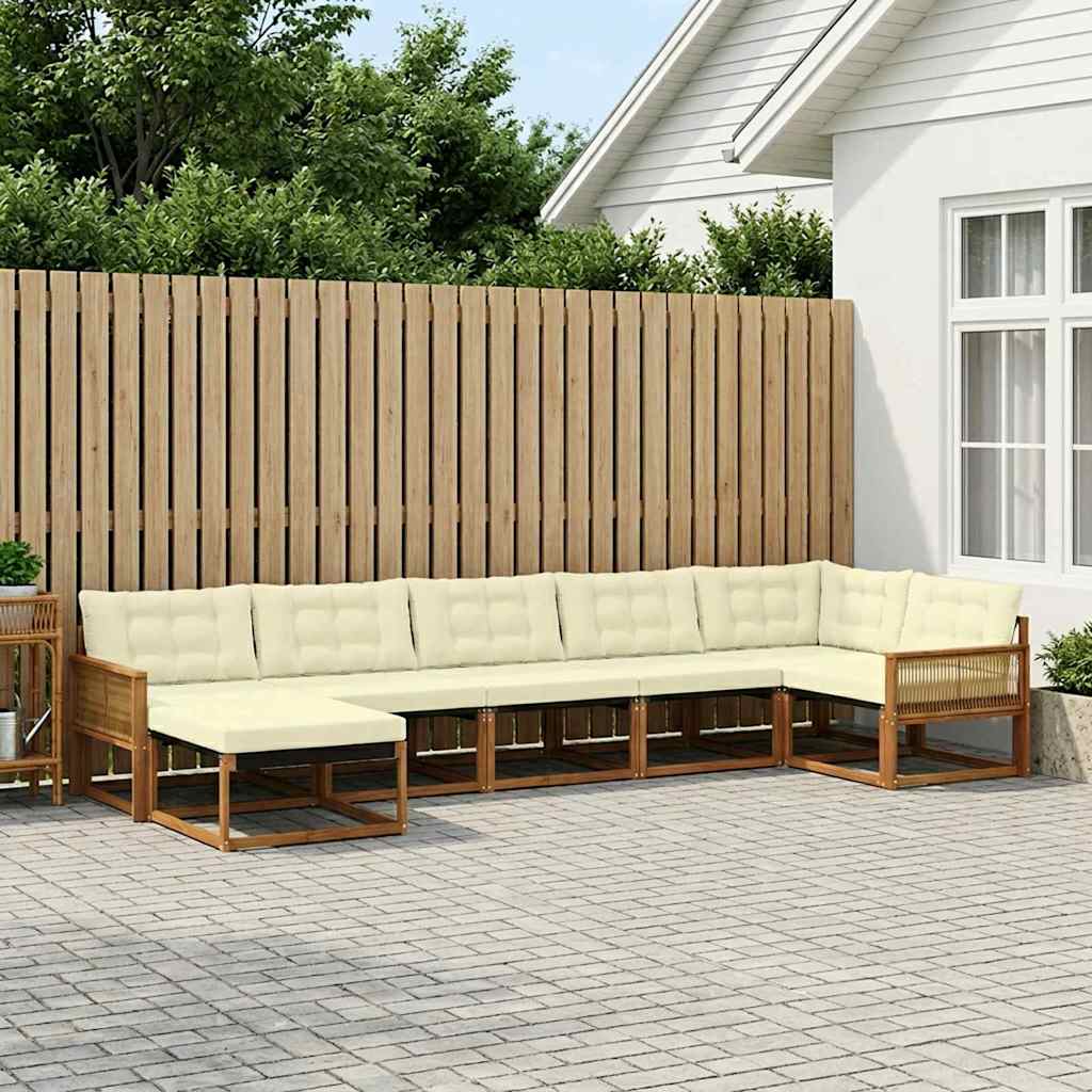 Outdoor-Sofagarnitur 7 stk. Natur und Creme Massivholz Akazie