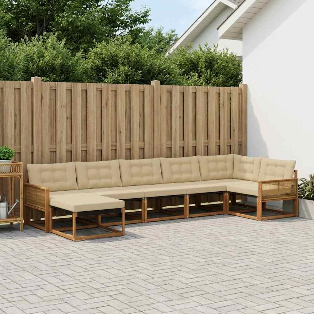 Outdoor-Sofagarnitur 7 stk. Natur und Beige Massivholz Akazie