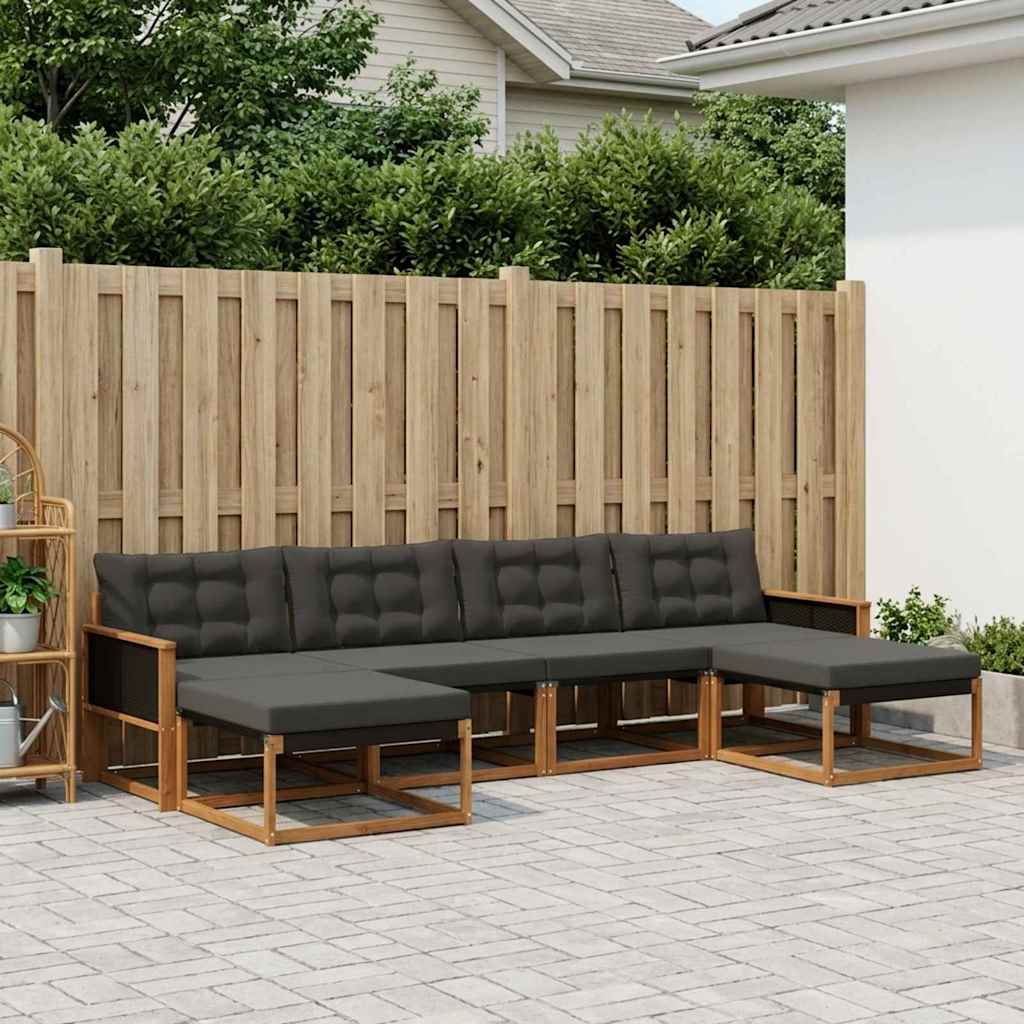 Outdoor-Sofagarnitur 6 stk. Natürlich und Schwarz