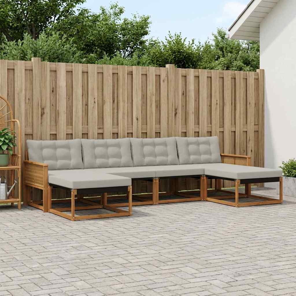 Outdoor-Sofagarnitur 6 stk. Natürlich und Hellgrau