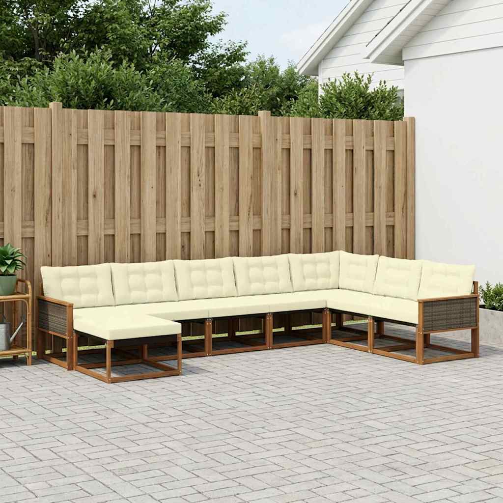 Outdoor-Sofagarnitur 8 stk. Natur und Creme Massivholz Akazie