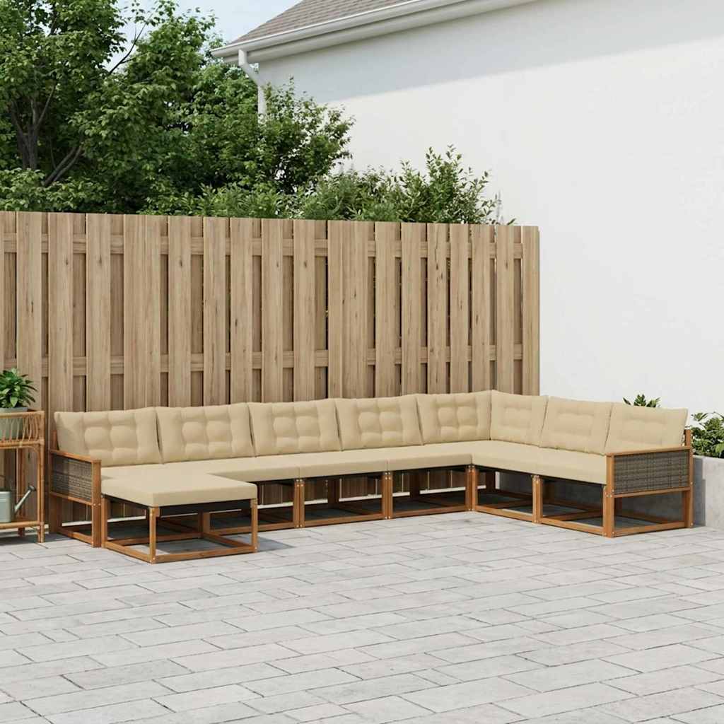 Outdoor-Sofagarnitur 8 stk. Natur und Beige Massivholz Akazie