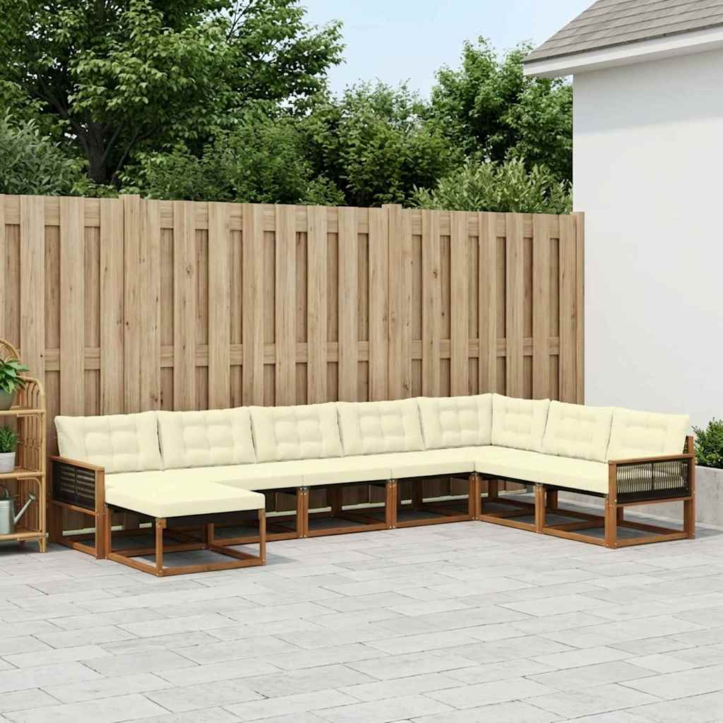 Outdoor-Sofagarnitur 8 stk. Natur und Creme Massivholz Akazie