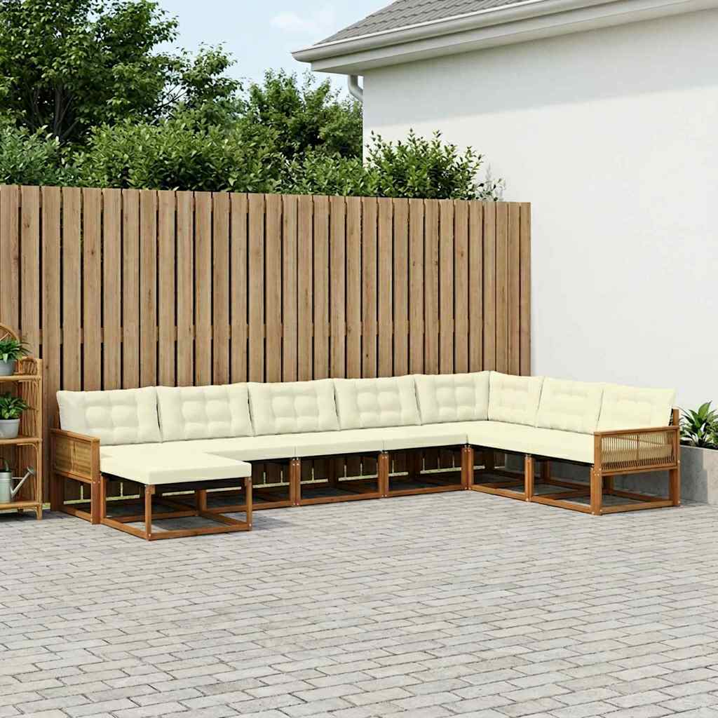 Outdoor-Sofagarnitur 8 stk. Natur und Creme Massivholz Akazie