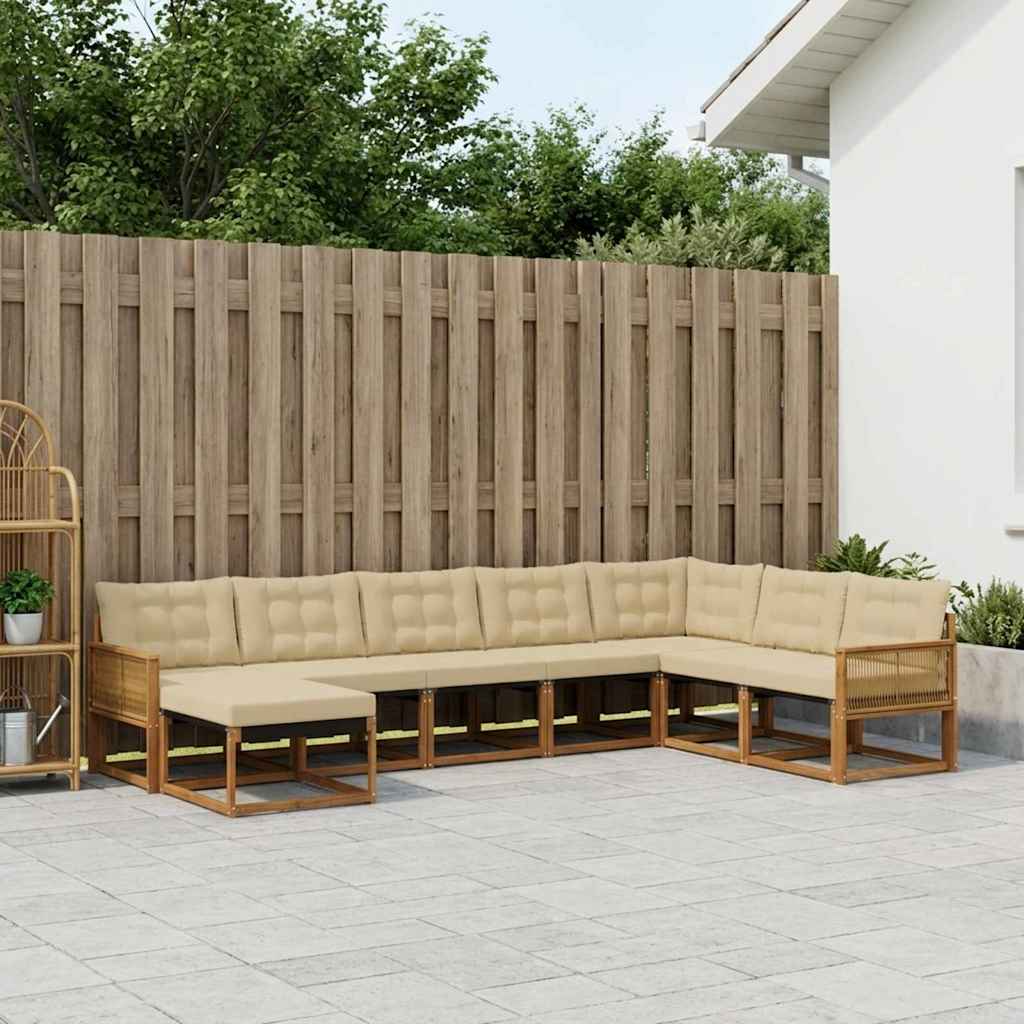 Outdoor-Sofagarnitur 8 stk. Natur und Beige Massivholz Akazie