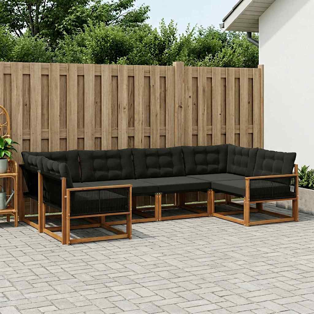 Outdoor-Sofagarnitur 6 stk. Natürlich und Schwarz
