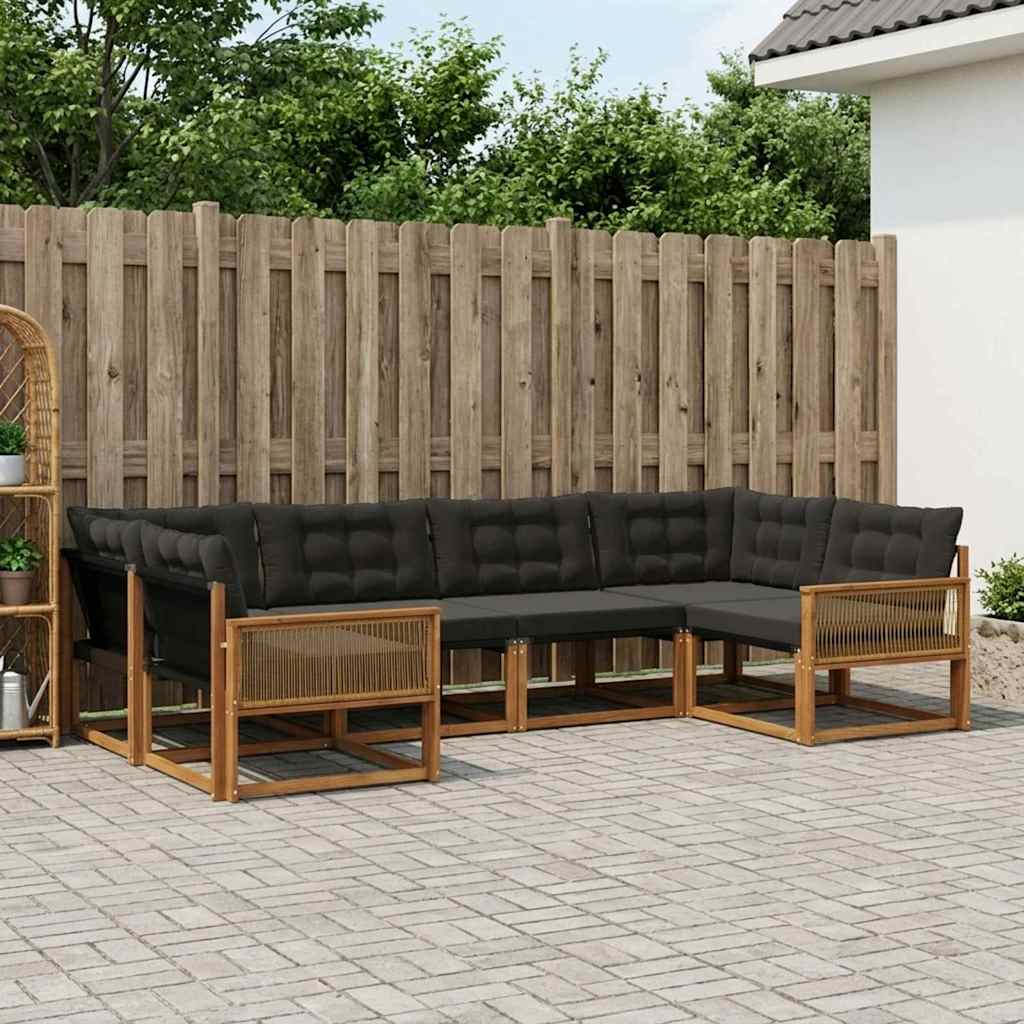 Outdoor-Sofagarnitur 6 stk. Natürlich und Schwarz